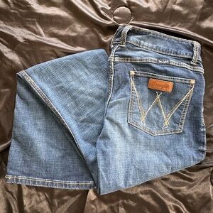 Wrangler Medium Blue Denim Jeans with Tan Stitching